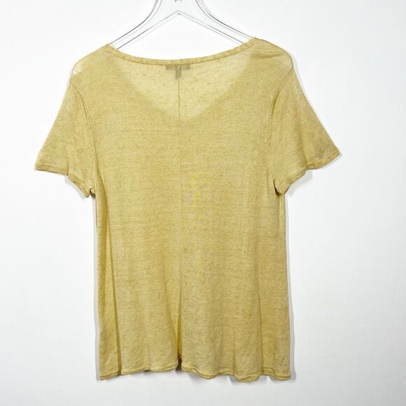 Eileen Fisher Women's Size Medium Lemon Drop Yellow Linen Jersey V-Neck Shirt - Picture 3 of 6
